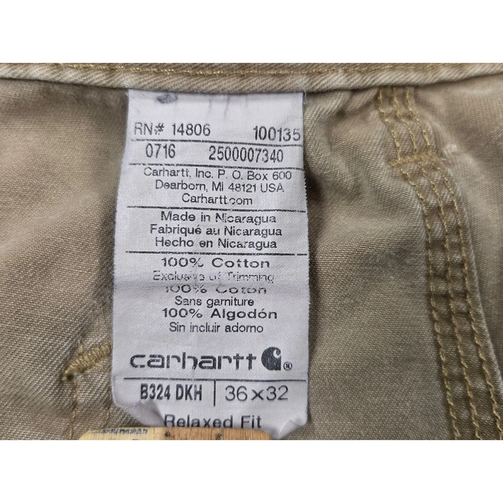 Carhartt B324 DKH Relaxed Fit Canvas Carpenter Pants Mens 36x32 Tan Distressed